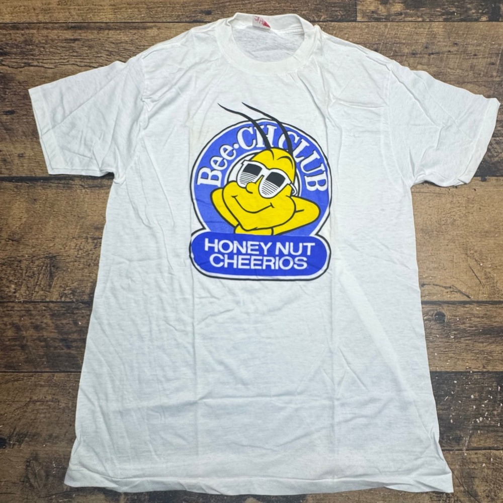 Vintage Honey Nut Cheerios Bee Club T Shirt Mens XL White Royal First Made‎ USA